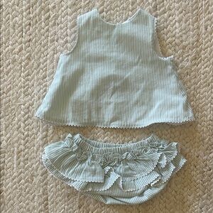 Edgehill Collection green white striped diaper bloomer set, newborn